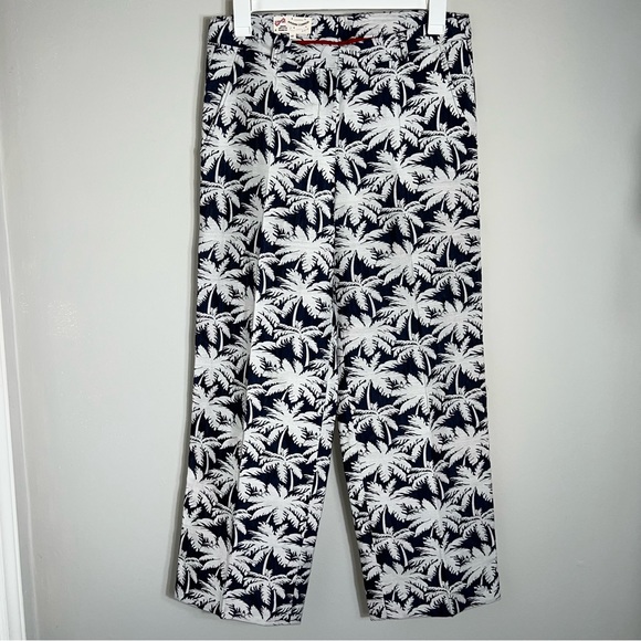 Maison Common Straight Leg Pants-Navy Blue White Palm Tree Print-EUR 40 - Picture 2 of 8